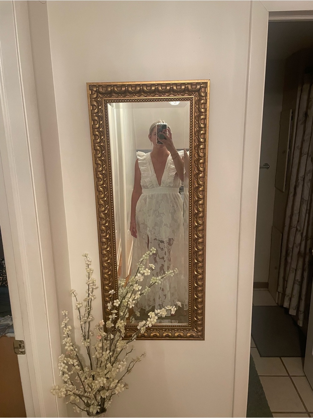 Hello Molly White Lace Maxi Dress with Deep V